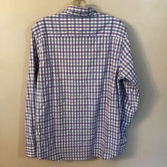 AGE OF WISDOM MEDIUM BLUE PURPLE GINGHAM BUTTON DOWN NYLON BLEND SHIRT - Picture 4 of 6